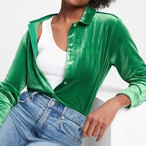 Emerald Green Velvet Button-Up Shirt
